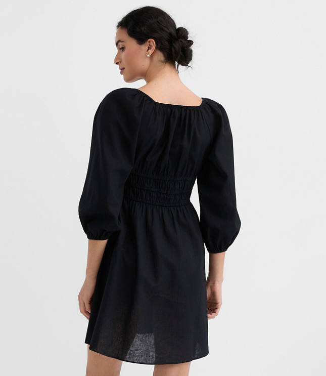 Linen Cotton Smocked Mini Dress