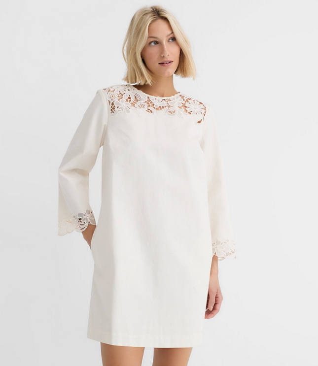 Petite Floral Lace Trim Mini Pocket Dress