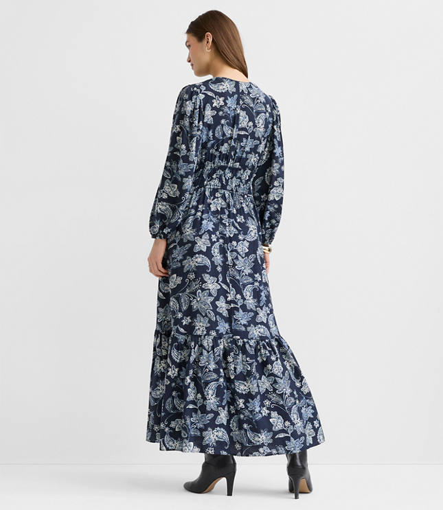 Petite Paisley Bow Maxi Pocket Dress