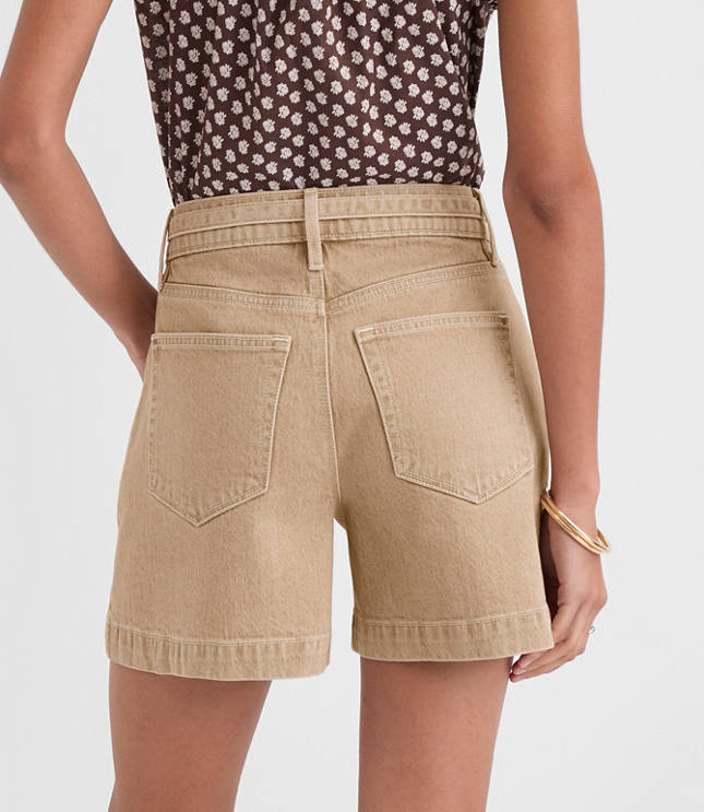 Tall Belted Denim Utility Shorts in Washed Neutral