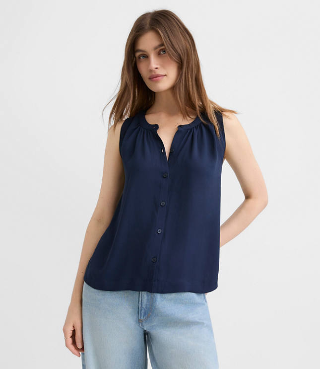 Petite Shirred Button Shell