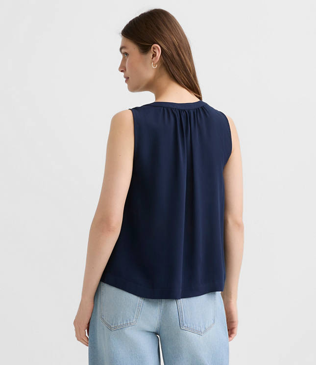 Petite Shirred Button Shell