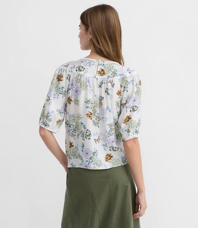 Petite Floral Lace Trim Yoke Blouse
