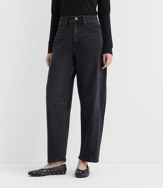 Rivete Curvy Seamed High Rise Barrel Jeans in Noir Wash