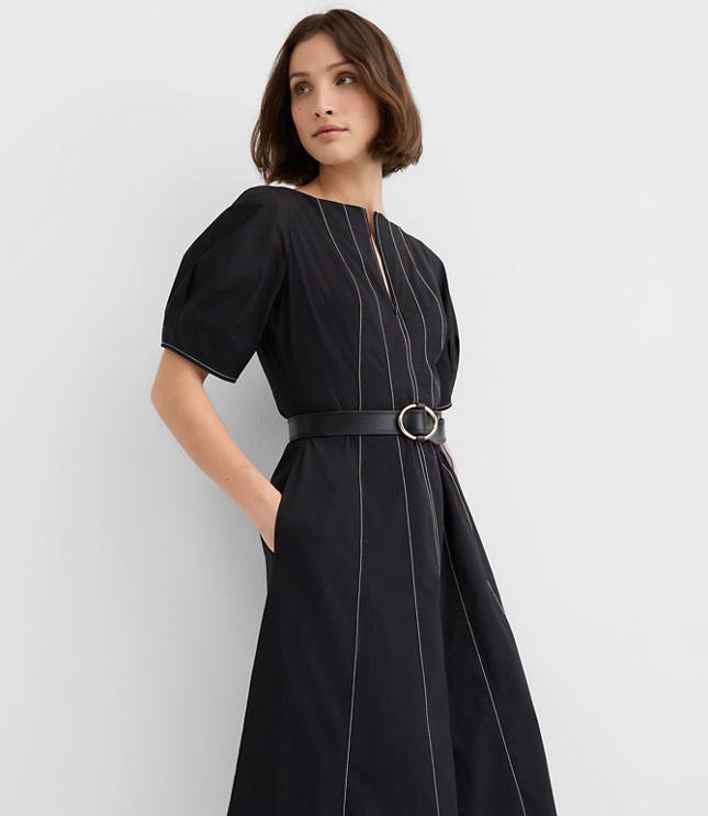 Petite Poplin Seamed Midi Pocket Dress