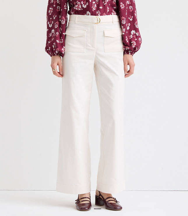 Petite Curvy Belted Palmer Wide Leg Pants in Pique