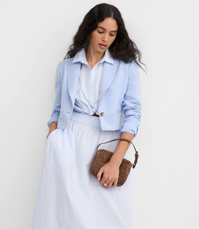 Striped Poplin Twist Midi Pocket Shirtdress