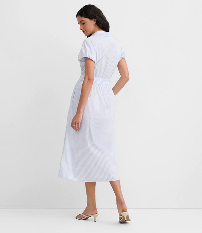 Striped Poplin Twist Midi Pocket Shirtdress