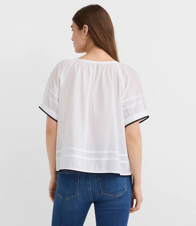 Scalloped Pintucked Puff Sleeve Blouse