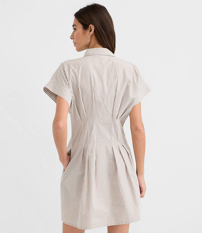 Petite Striped Poplin Pleated Mini Pocket Shirtdress