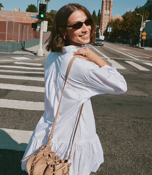 Petite Poplin Bubble Hem Mini Pocket Shirtdress