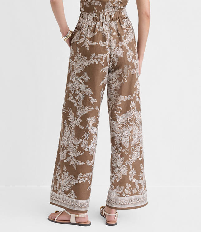 Floral Pull On Wide Leg Pants in Linen Cotton