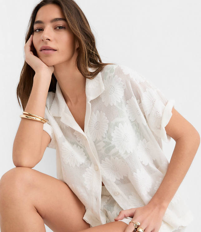 LOFT Beach Daisy Mesh Jacquard Shirt