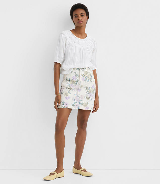 Petite Striped Lace Trim Yoke Blouse