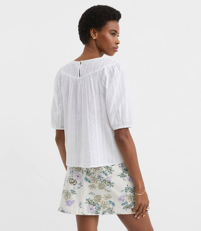 Petite Striped Lace Trim Yoke Blouse