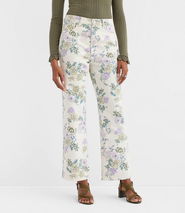 Petite High Rise Straight Jeans in Floral