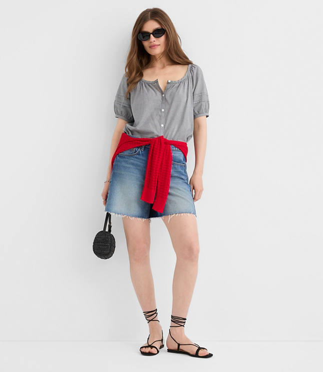 Gingham Pintucked Puff Sleeve Blouse