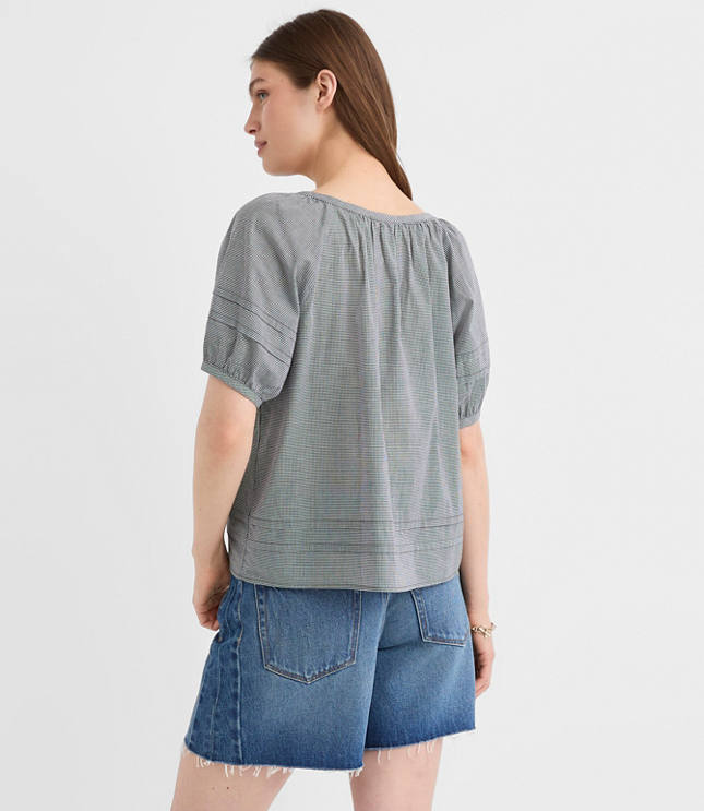 Gingham Pintucked Puff Sleeve Blouse