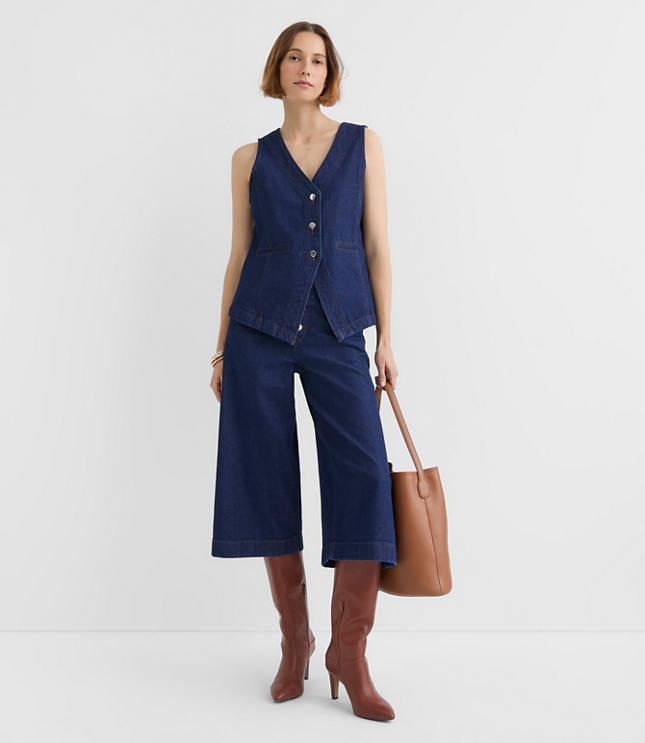 Petite Denim Pocket Vest in Classic Rinse Wash