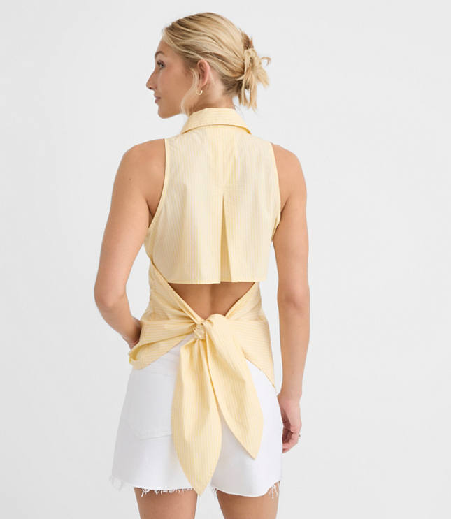 Striped Poplin Cutout Tie Back Halter Top carousel Product Image 3