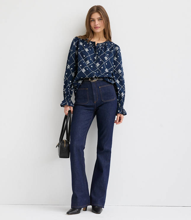 Petite Bouquet Ruffle Cuff Blouse