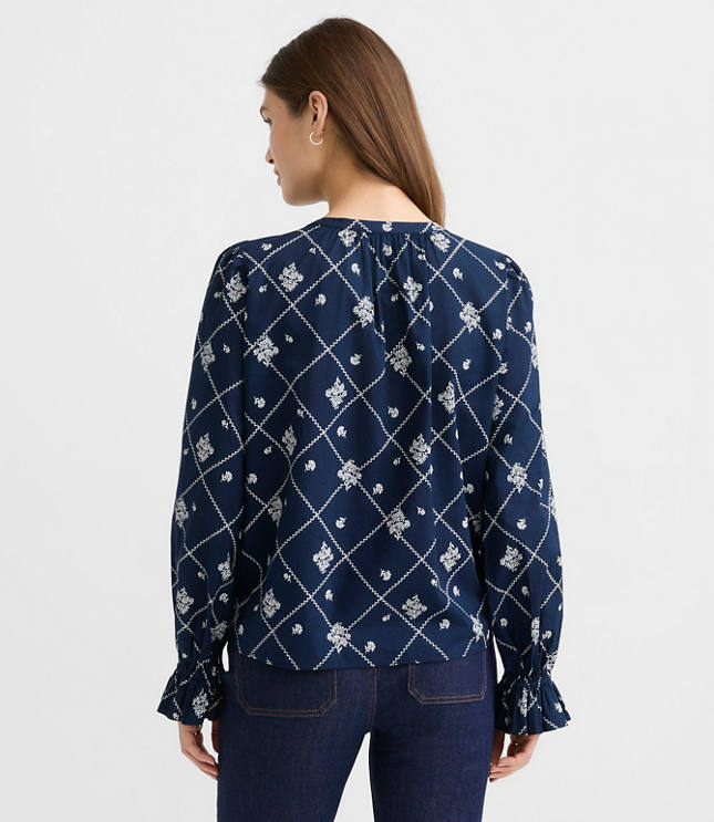 Petite Bouquet Ruffle Cuff Blouse