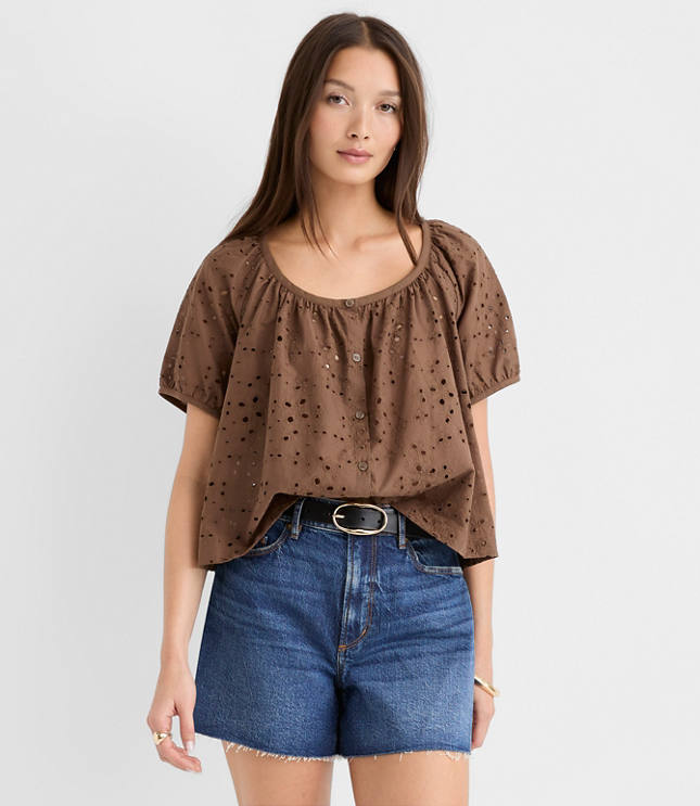 Eyelet Puff Sleeve Blouse