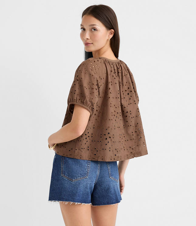 Eyelet Puff Sleeve Blouse