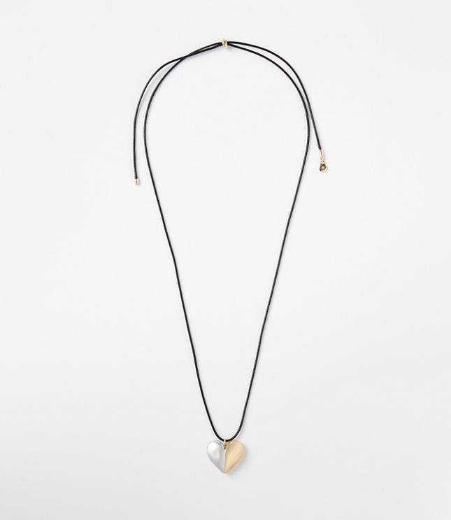 Mixed Metal Heart Pull Tie Necklace