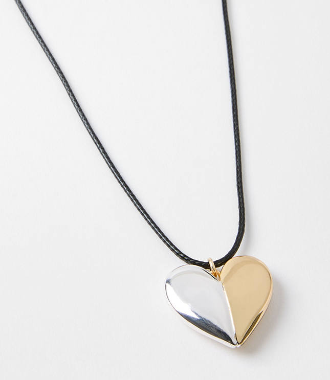 Mixed Metal Heart Pull Tie Necklace