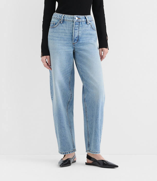 Rivete Tall Curvy Mid Rise Barrel Jeans in Aura Wash
