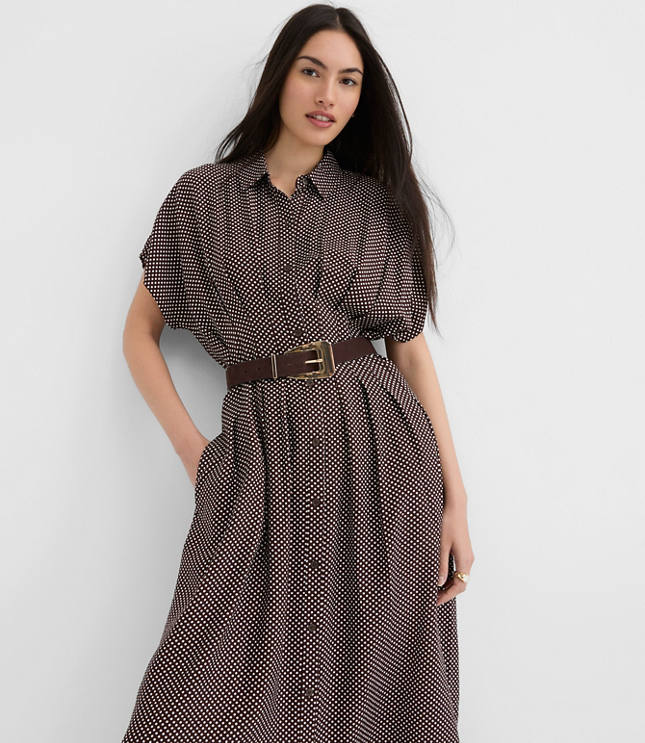 Petite Pindot Pleated Midi Pocket Shirtdress