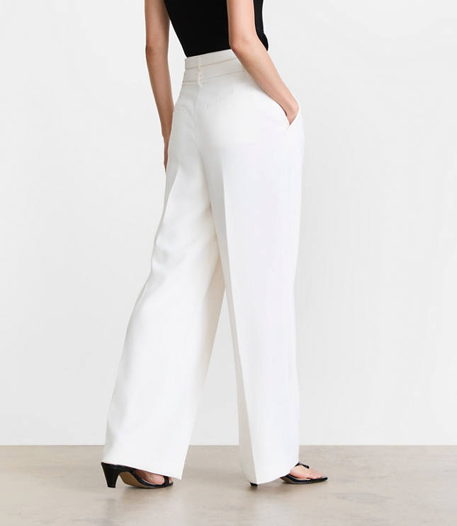 LOFT Versa Crepe Drape Double Belted Wide Leg Pants