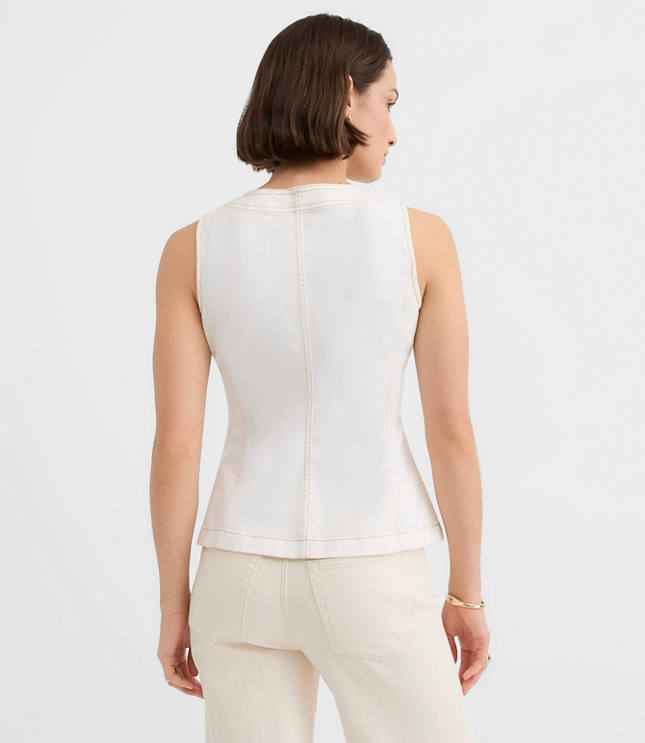 Denim Pocket Vest in Ivory