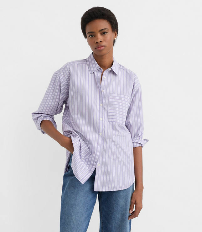 Petite Striped Poplin Everyday Oversized Pocket Shirt