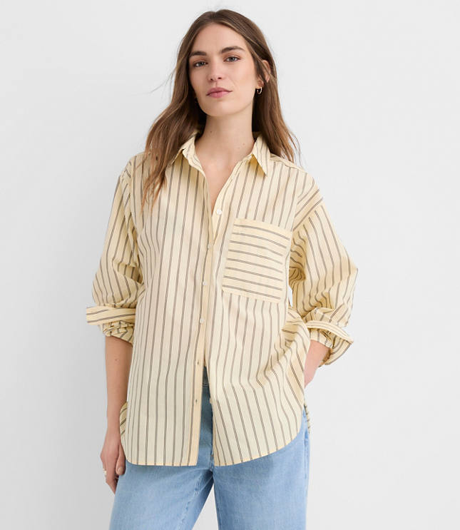 Petite Striped Poplin Everyday Oversized Pocket Shirt