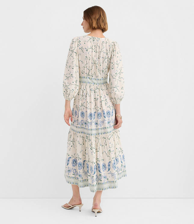 Border Floral Flounce Midi Dress