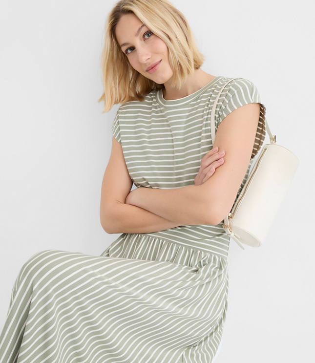 Striped Cap Sleeve Maxi Pocket Dress