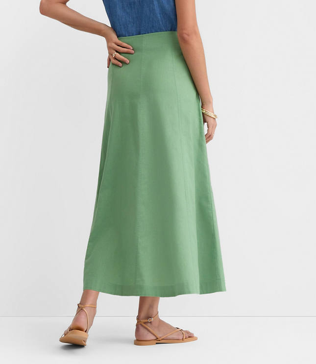 Petite Seamed Linen Cotton Button Midi Skirt