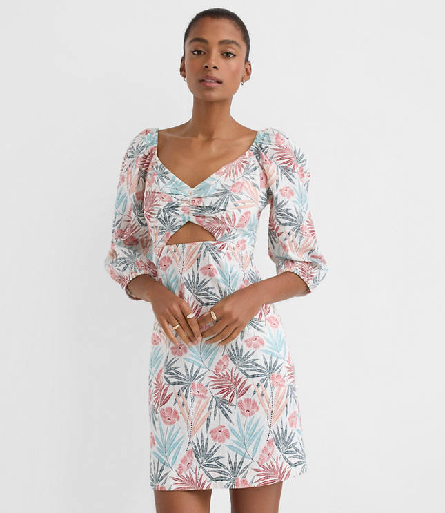 LOFT Beach Palm Linen Cotton Cutout Mini Dress