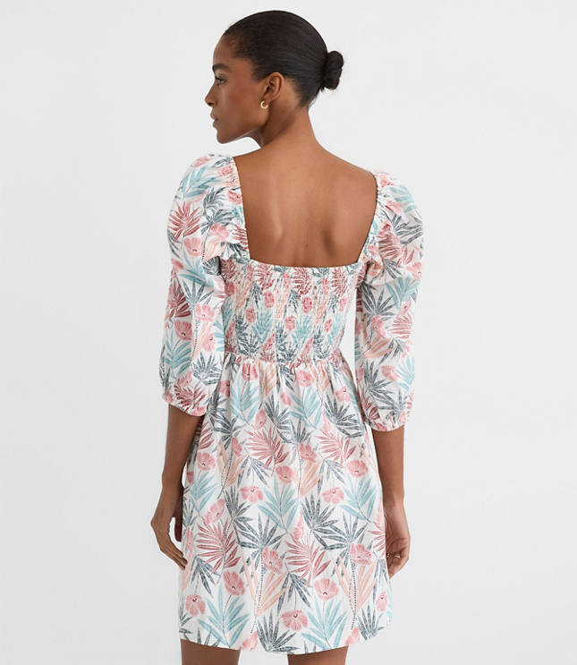 LOFT Beach Palm Linen Cotton Cutout Mini Dress