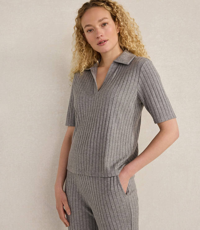 Haven Well Within Wide Rib Knit Johnny Collar Top