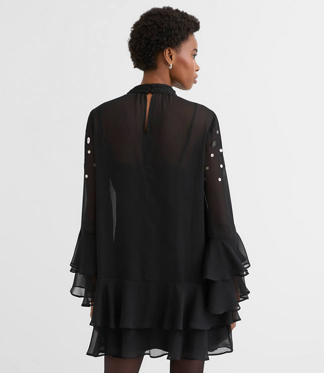 Sequin Ruffle Mock Neck Mini Dress