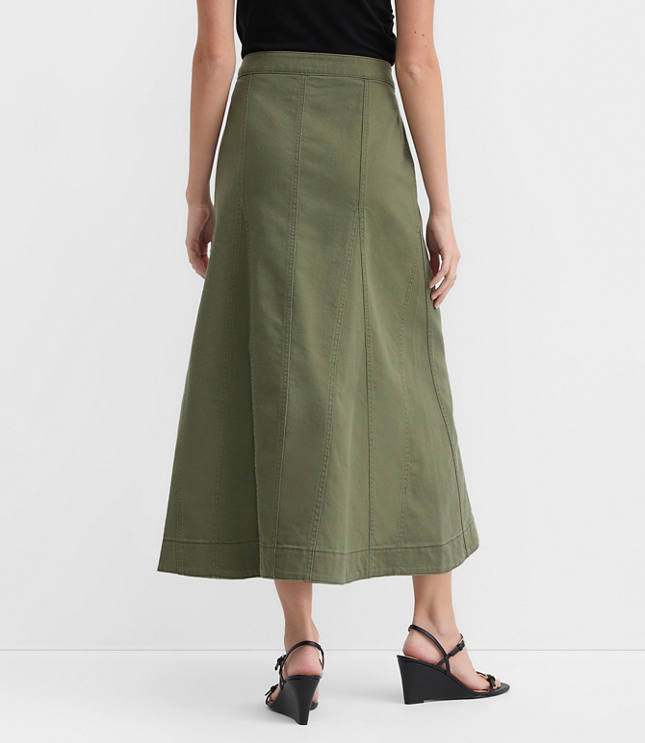 Petite Twill Godet Button Midi Skirt