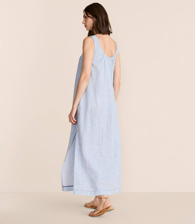 Petite Lou & Grey Crosshatch Linen Cotton Scoop Neck Maxi Pocket Dress