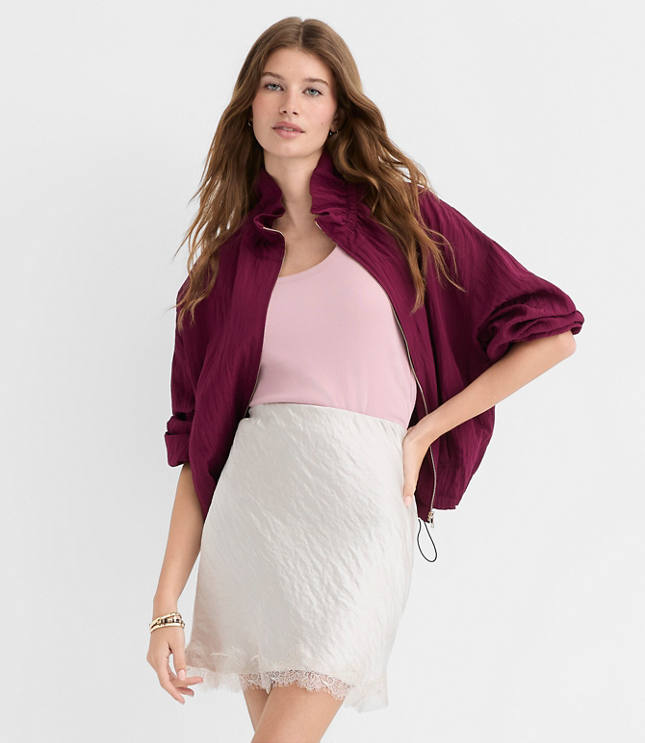Lace Trim Satin Bias Mini Skirt carousel Product Image 2