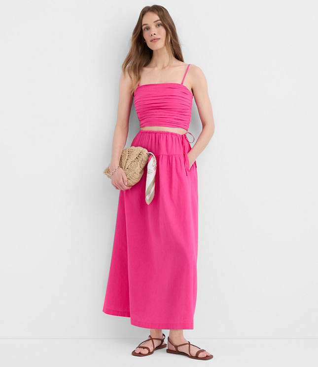 LOFT Beach Linen Cotton Drawstring Maxi Pocket Skirt