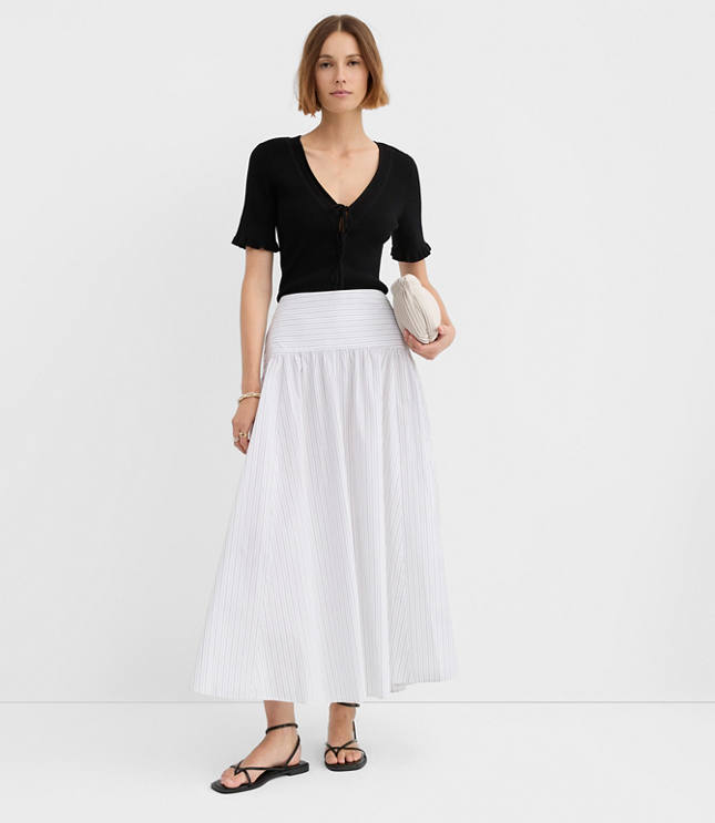 Striped Yoke Poplin Maxi Skirt