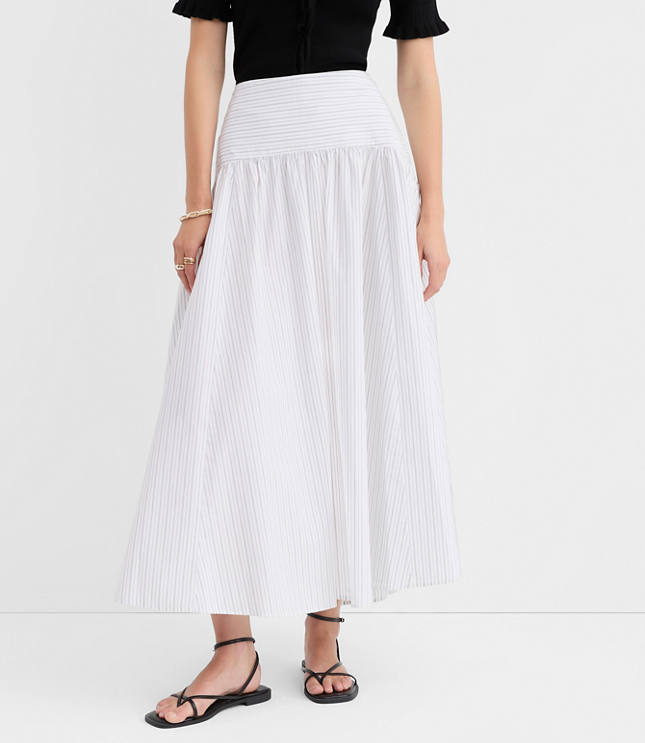 Striped Yoke Poplin Maxi Skirt
