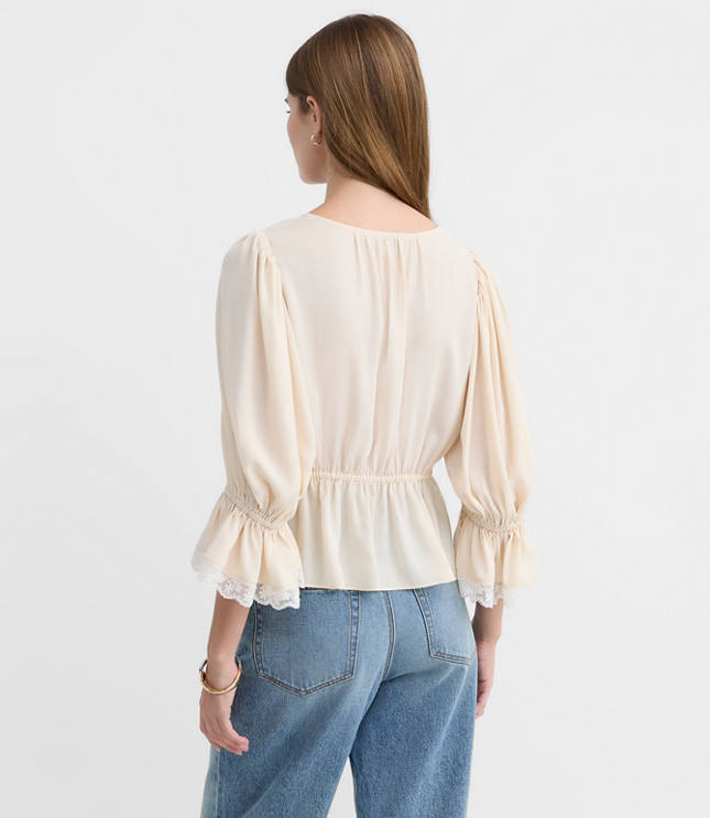 Petite Floral Lace Trim Peplum Top